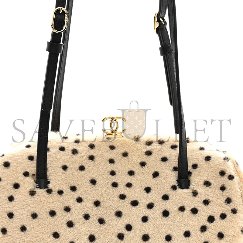 Ch**el MASTER PONY HAIR CHEETAH PRINT PRETTY CC CLUTCH WITH STRAP LIGHT BEIGE BLACK (29*15*13cm)